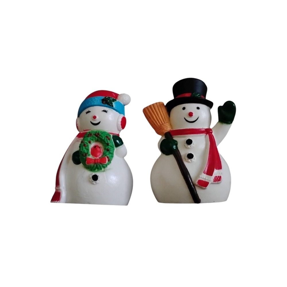 Vintage Snowman Salt and Pepper Shakers Set Plastic Christmas Decor Hong Kong
